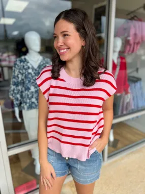 Easy Does It Pink & Red Striped Top