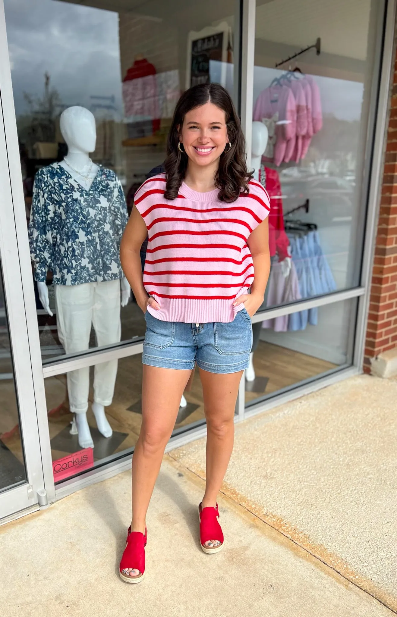 Easy Does It Pink & Red Striped Top