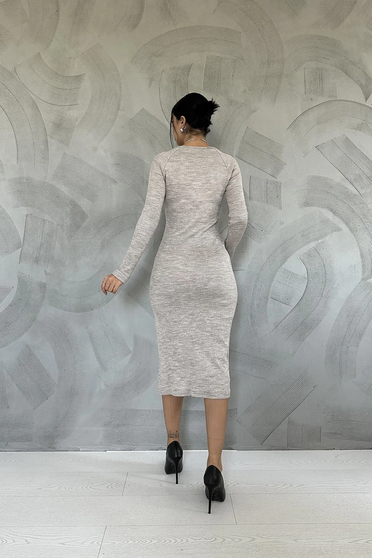 ELS Slit Knit Dress - Beige - Sudbury