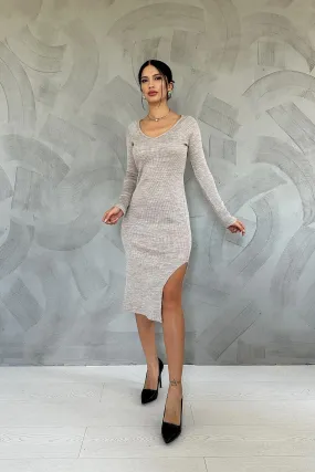 ELS Slit Knit Dress - Beige - Sudbury