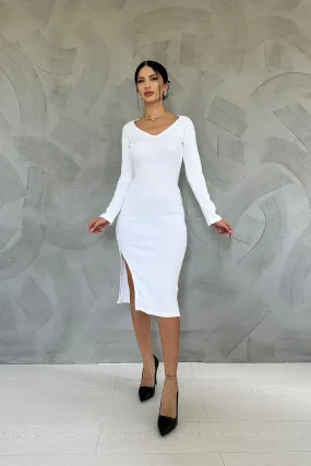 ELS Slit Knit Dress - White - Irvington