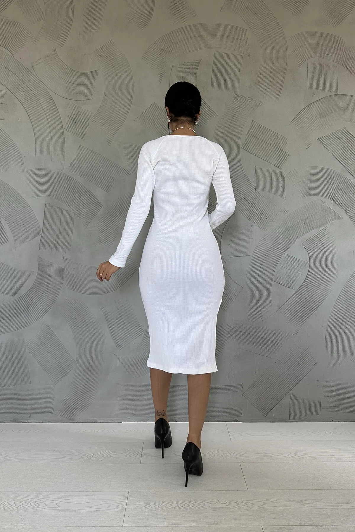 ELS Slit Knit Dress - White - Irvington