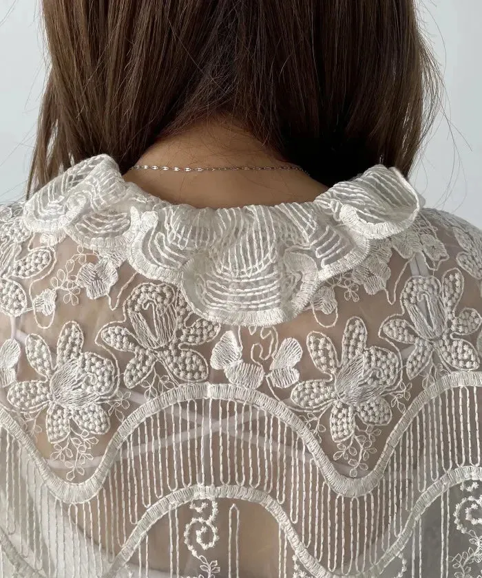Embroidered Shirt and Strap Two Piece Lace Top