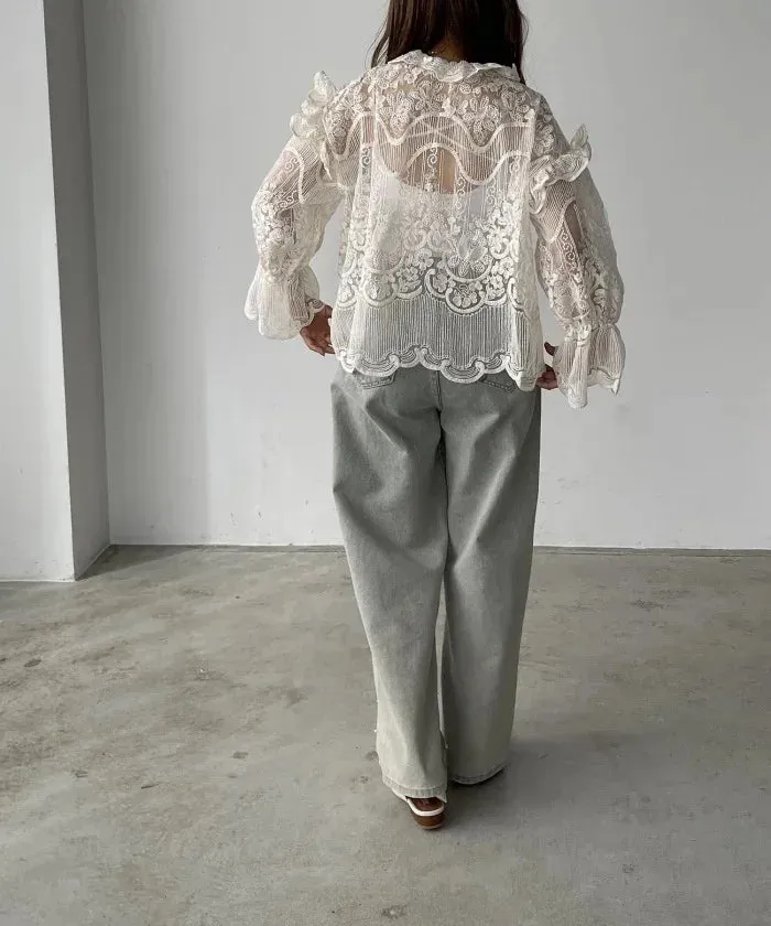 Embroidered Shirt and Strap Two Piece Lace Top