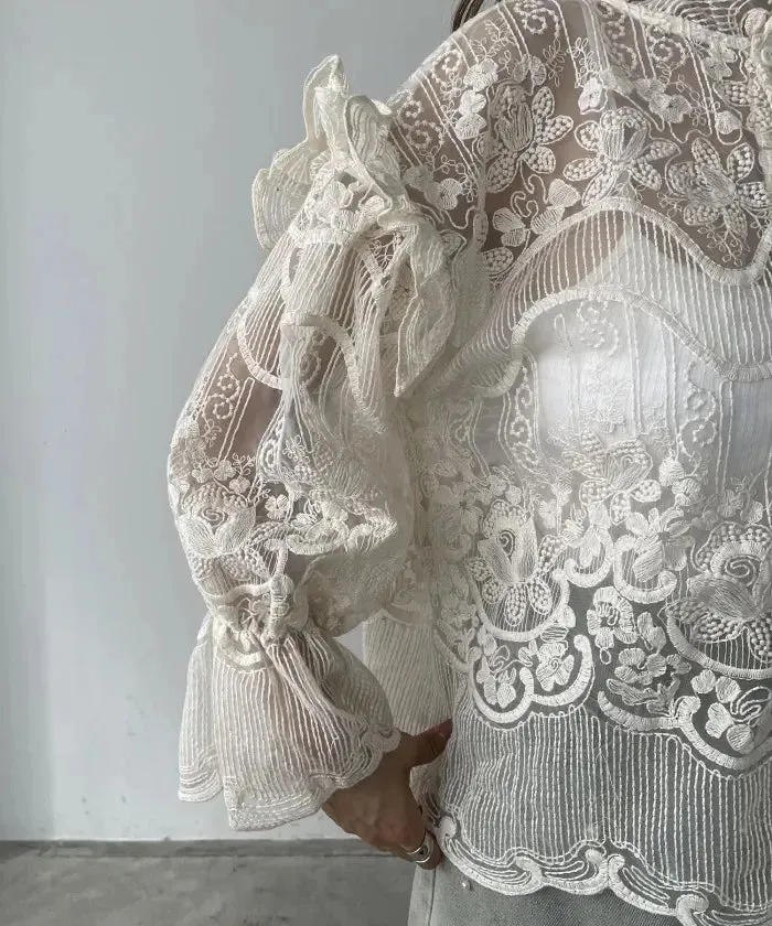 Embroidered Shirt and Strap Two Piece Lace Top