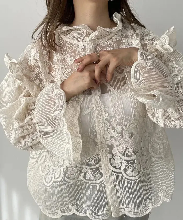 Embroidered Shirt and Strap Two Piece Lace Top