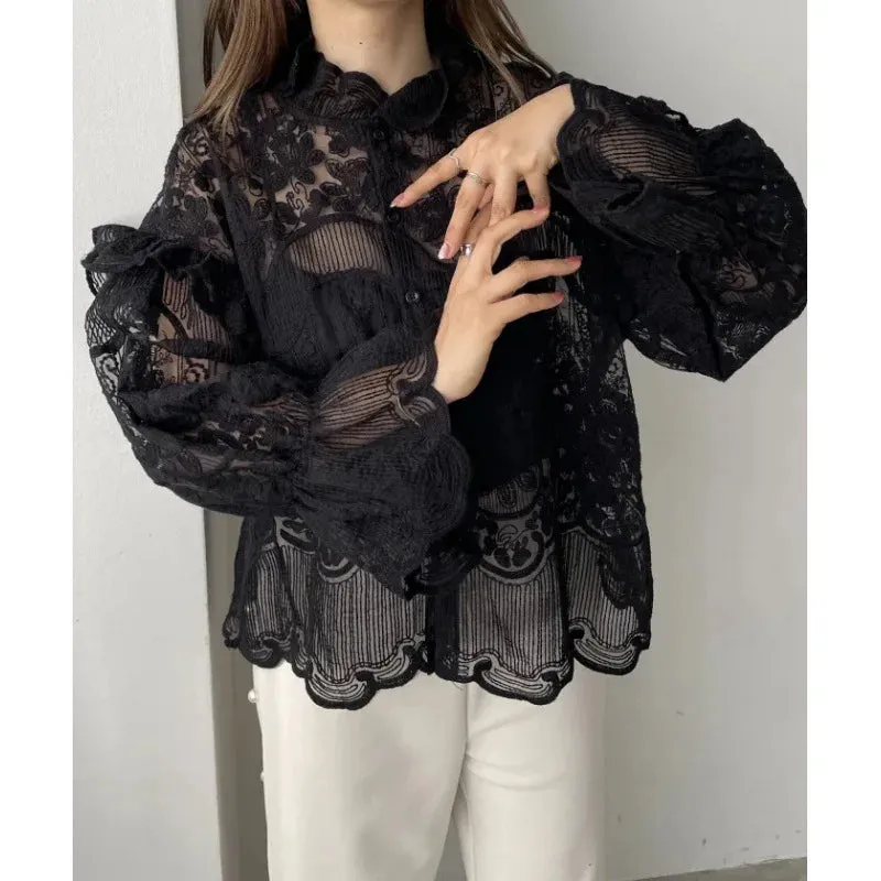 Embroidered Shirt and Strap Two Piece Lace Top