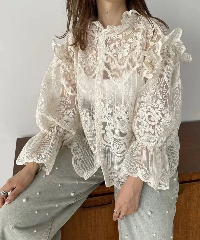 Embroidered Shirt and Strap Two Piece Lace Top