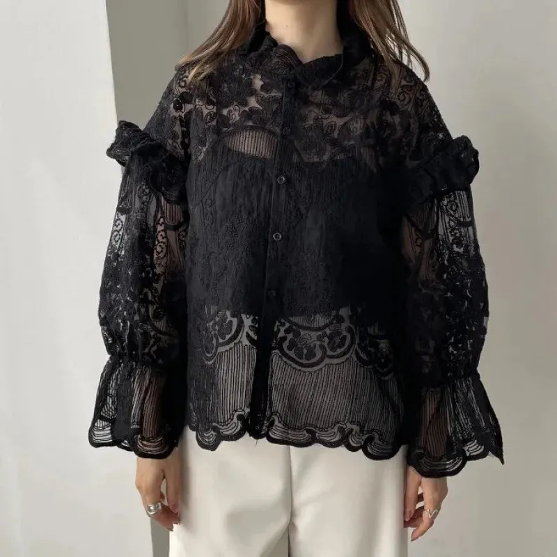Embroidered Shirt and Strap Two Piece Lace Top