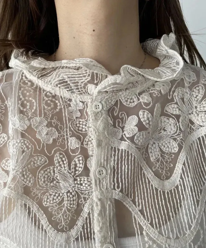 Embroidered Shirt and Strap Two Piece Lace Top