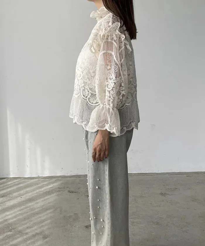 Embroidered Shirt and Strap Two Piece Lace Top