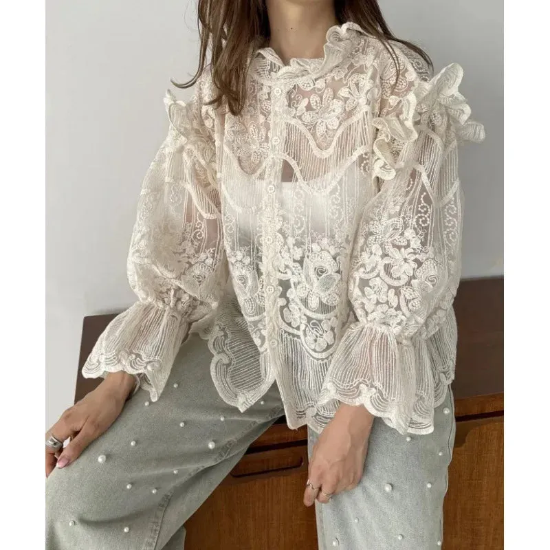 Embroidered Shirt and Strap Two Piece Lace Top