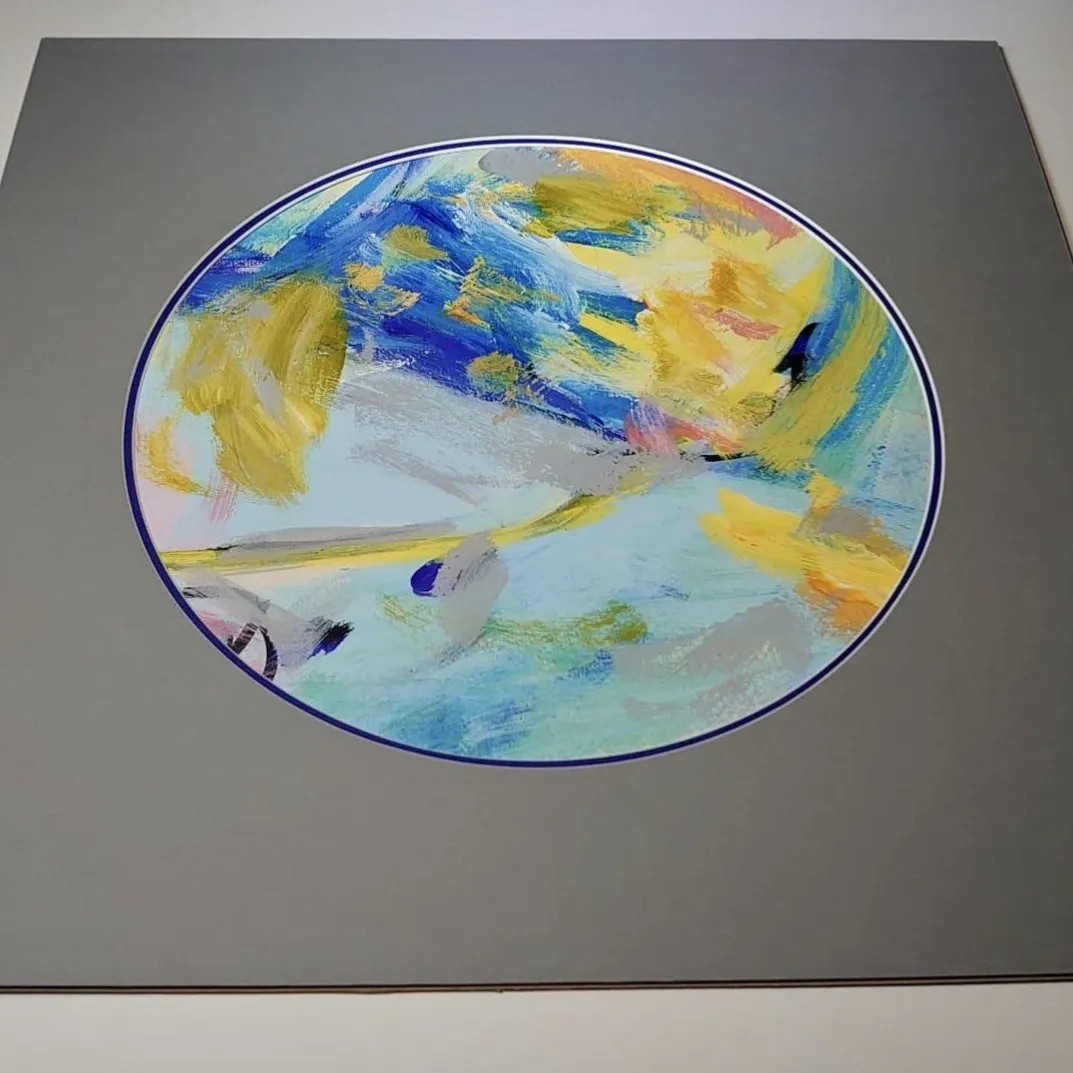 Expressive Abstract Circular Print Blue   Grey Mount