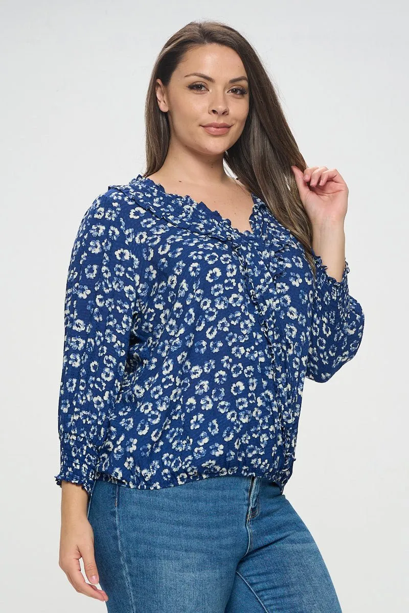 Faye Plus Size Smocked Sleeve Blouse