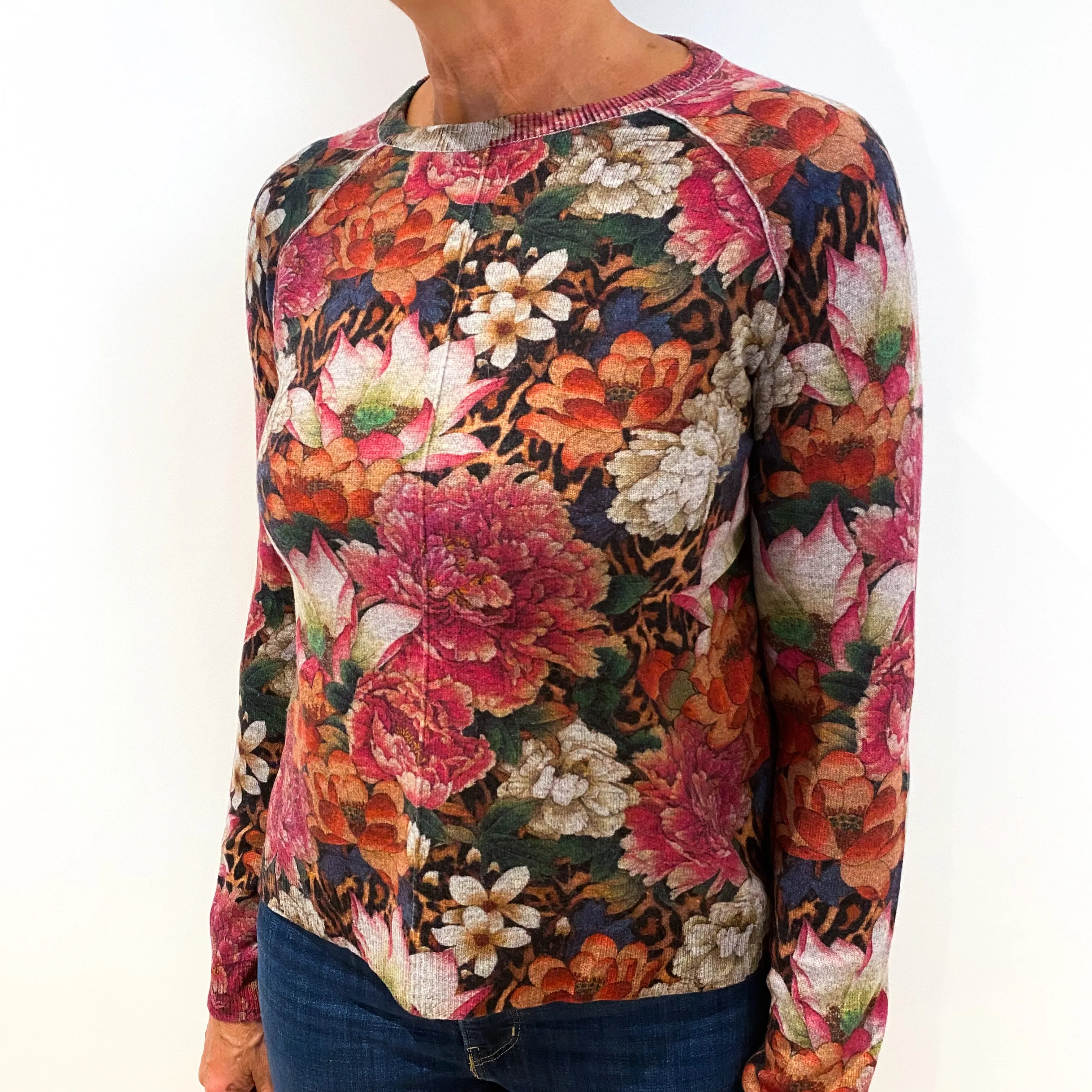 Floral Cashmere Crew Neck Jumper Medium