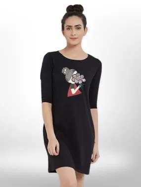 FLOWER GIRL PRINTED THREE QUARTER SLEEVE SIDE POCKET T-SHIRT FOR WOMEN'S