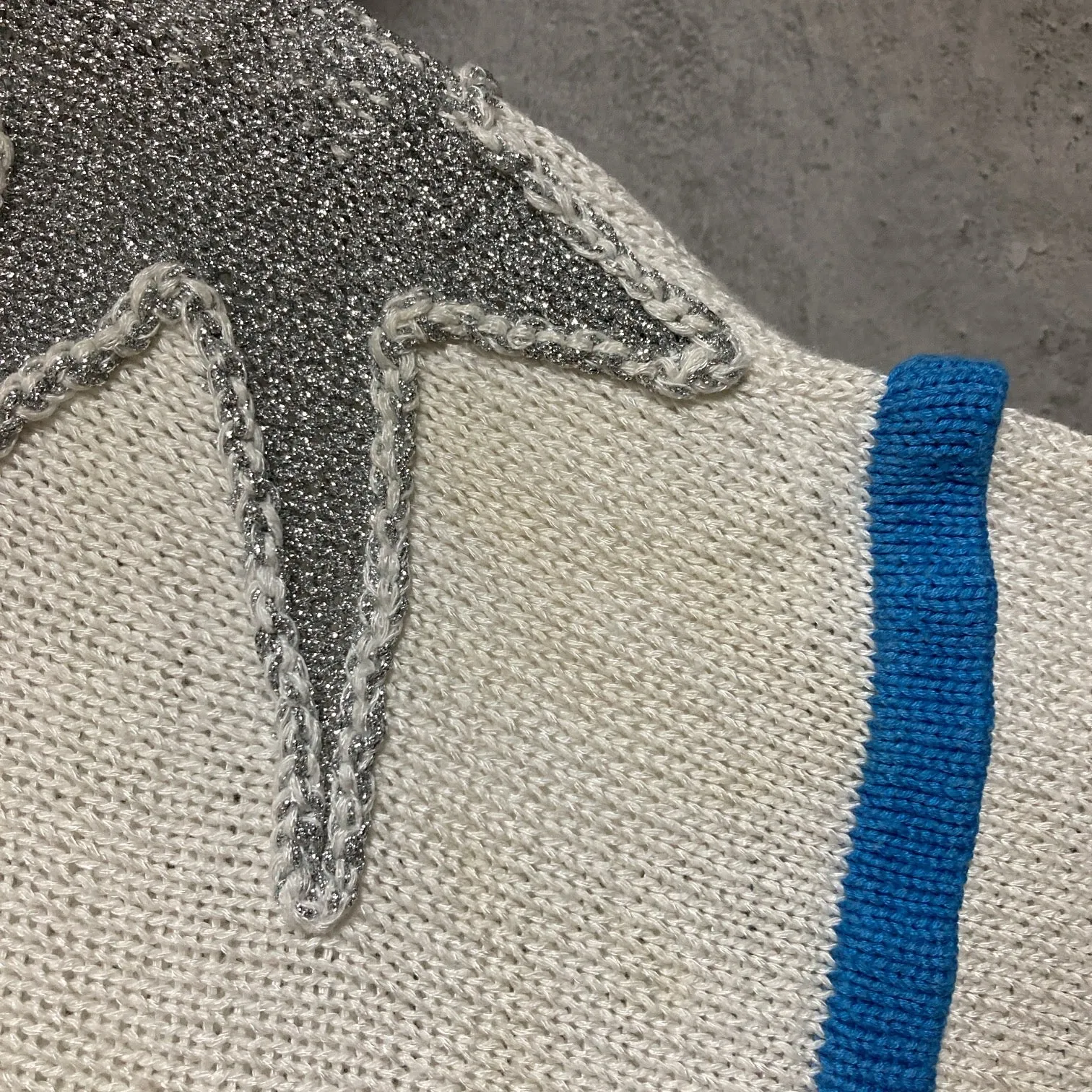 glitter star knit top unique long sleeve silver blue