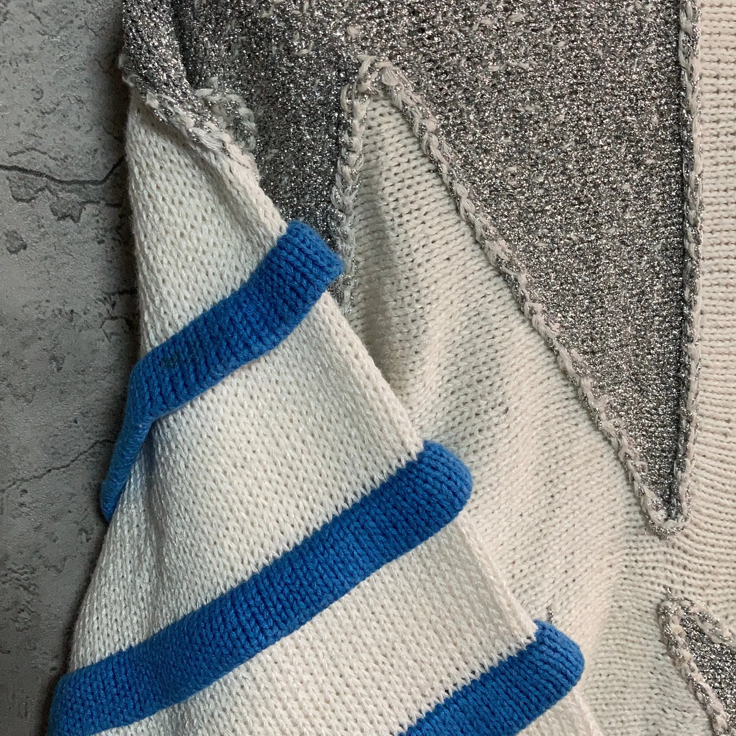 glitter star knit top unique long sleeve silver blue