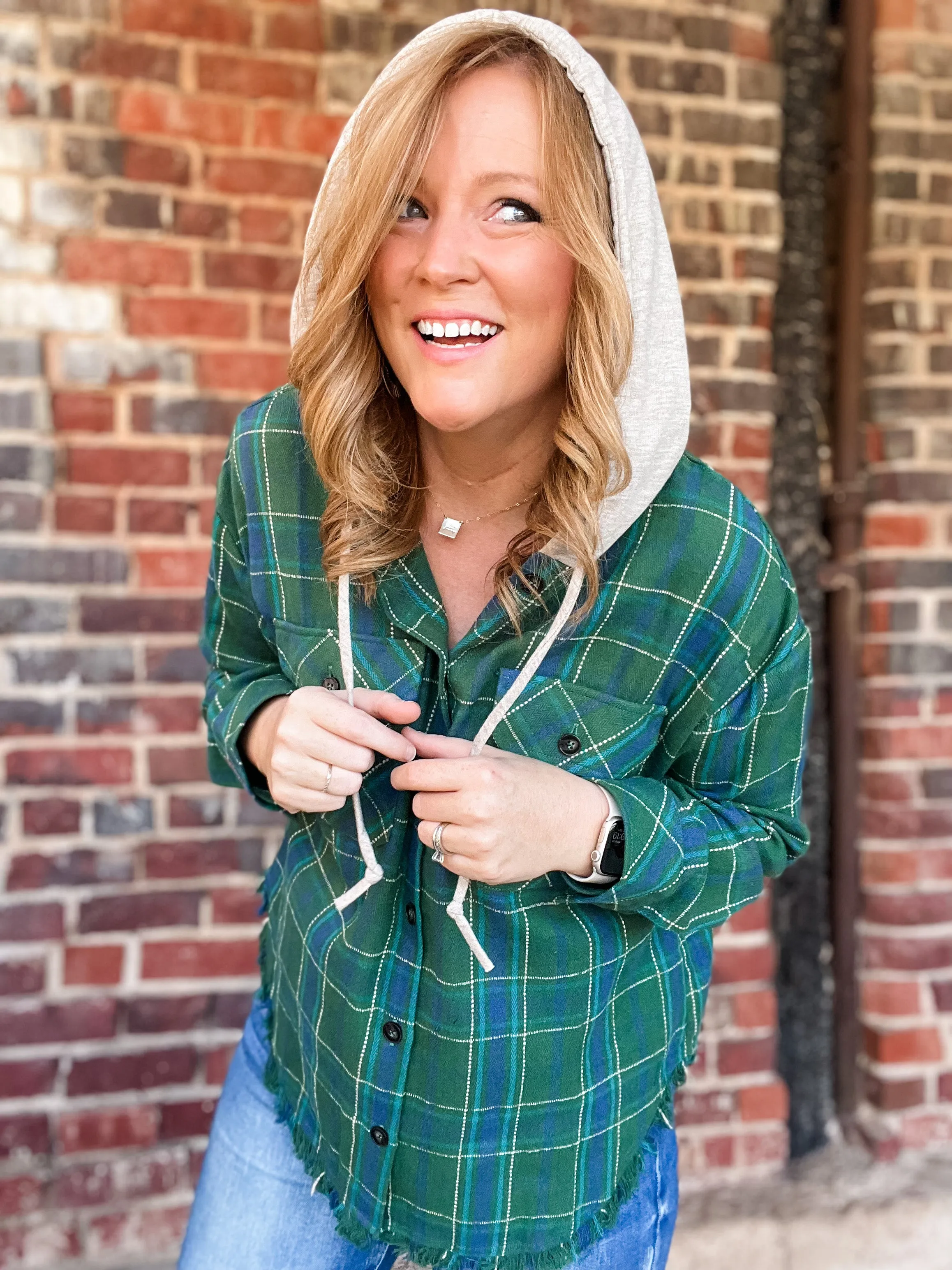 Green Plaid Hooded Top - FINAL SALE