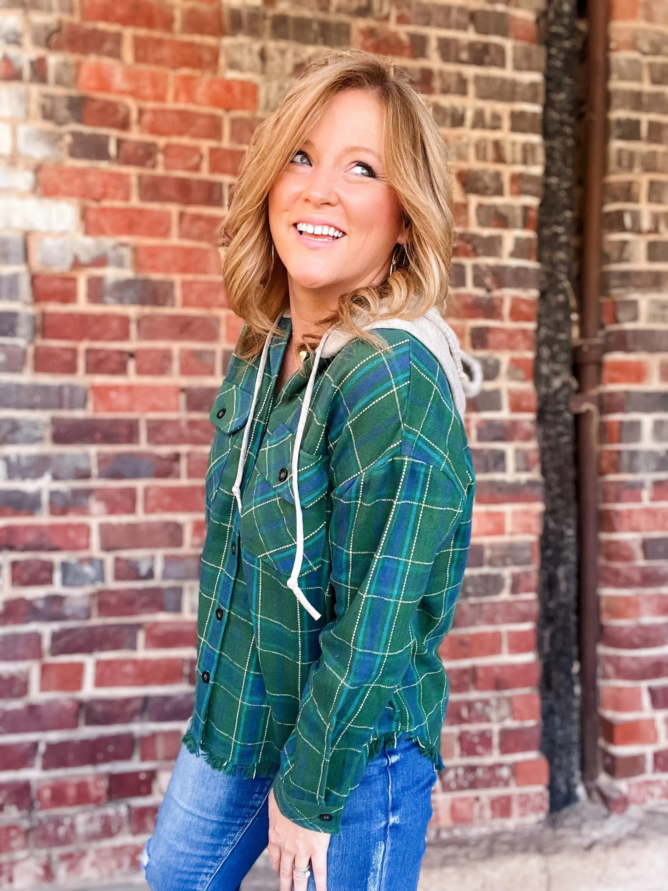 Green Plaid Hooded Top - FINAL SALE