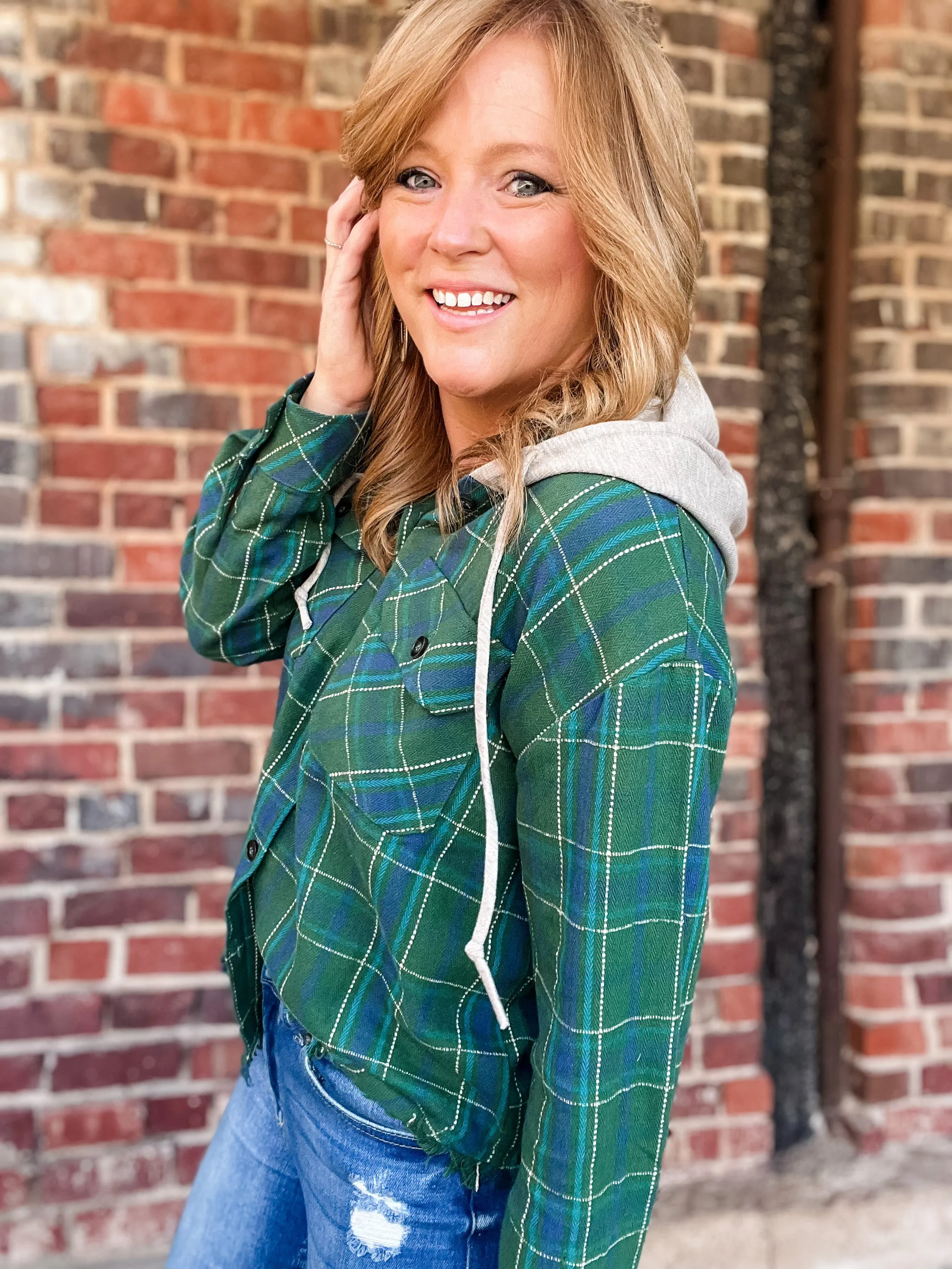 Green Plaid Hooded Top - FINAL SALE
