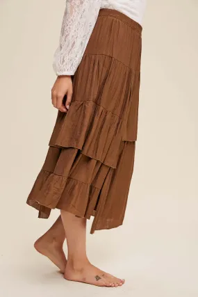 High Waist Asymmetrical Layered Maxi Skirt