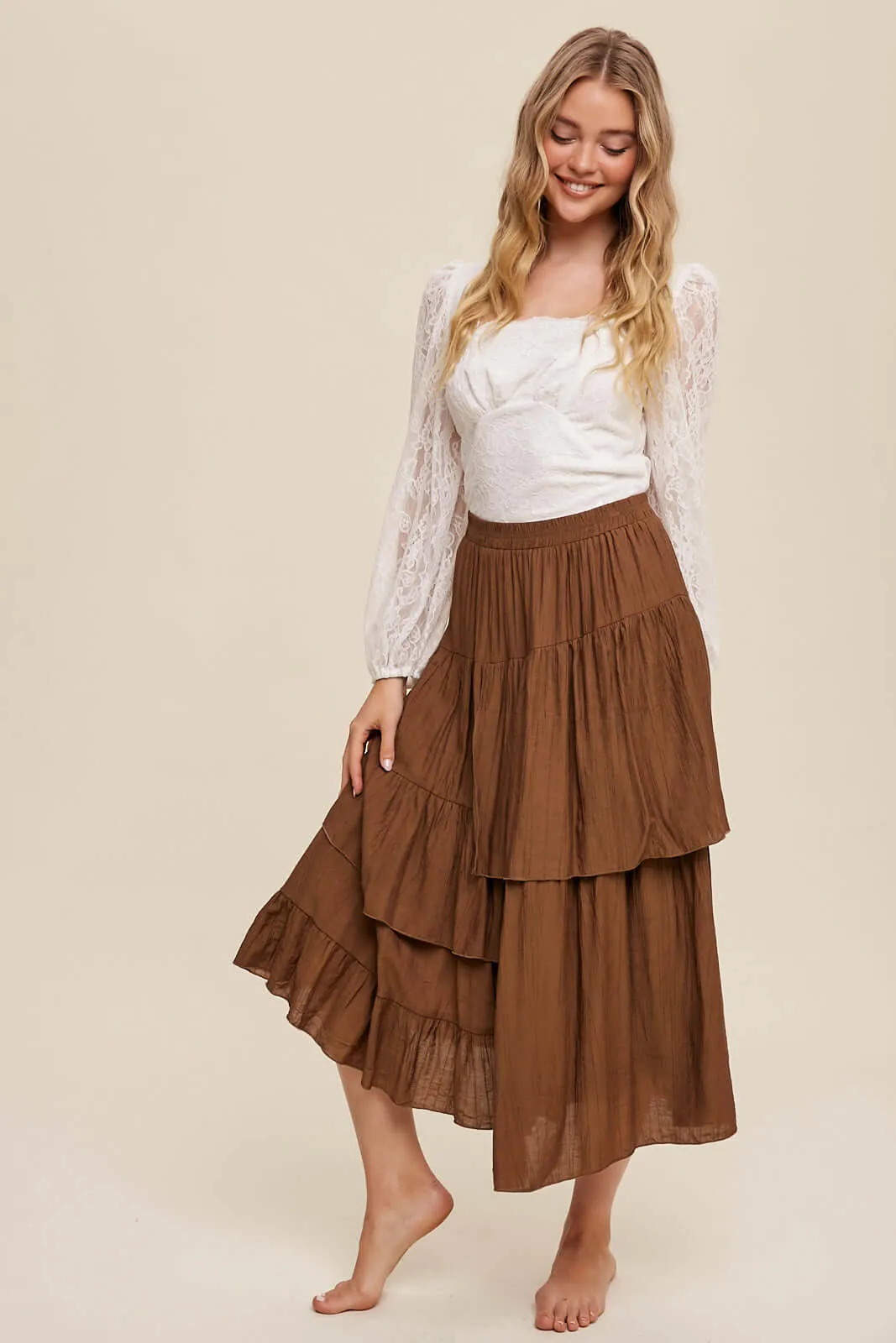 High Waist Asymmetrical Layered Maxi Skirt