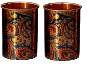 Indian Art Villa Pure Copper Glass Tumbler Printed Designer Drinkware Serveware