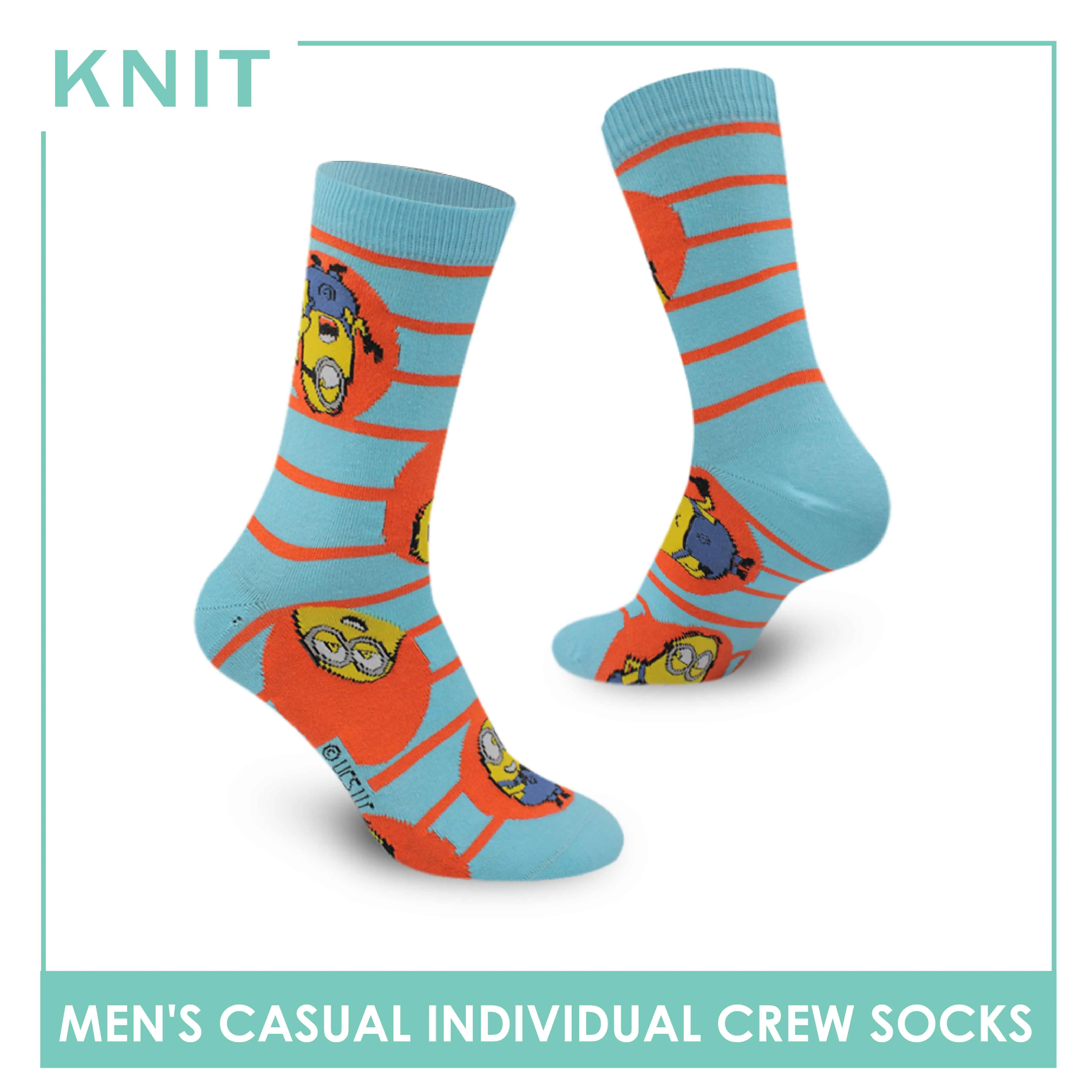 Knit Men's Minions Cotton Light Performance Crew Socks 1 pair KMDM1405