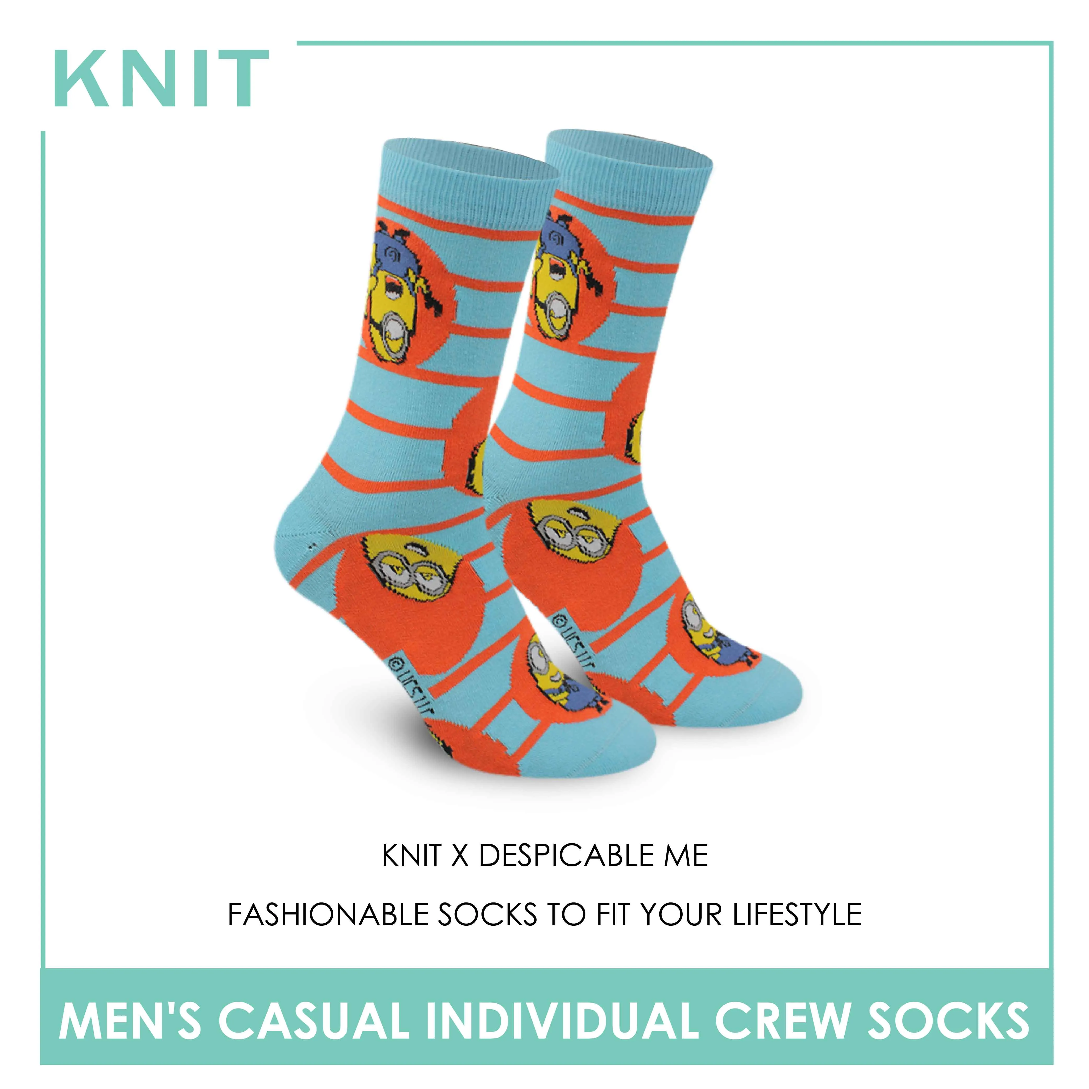 Knit Men's Minions Cotton Light Performance Crew Socks 1 pair KMDM1405