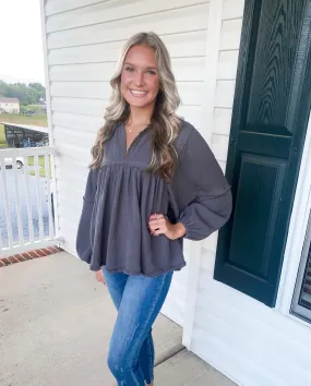 Liza Babydoll Top in Charcoal