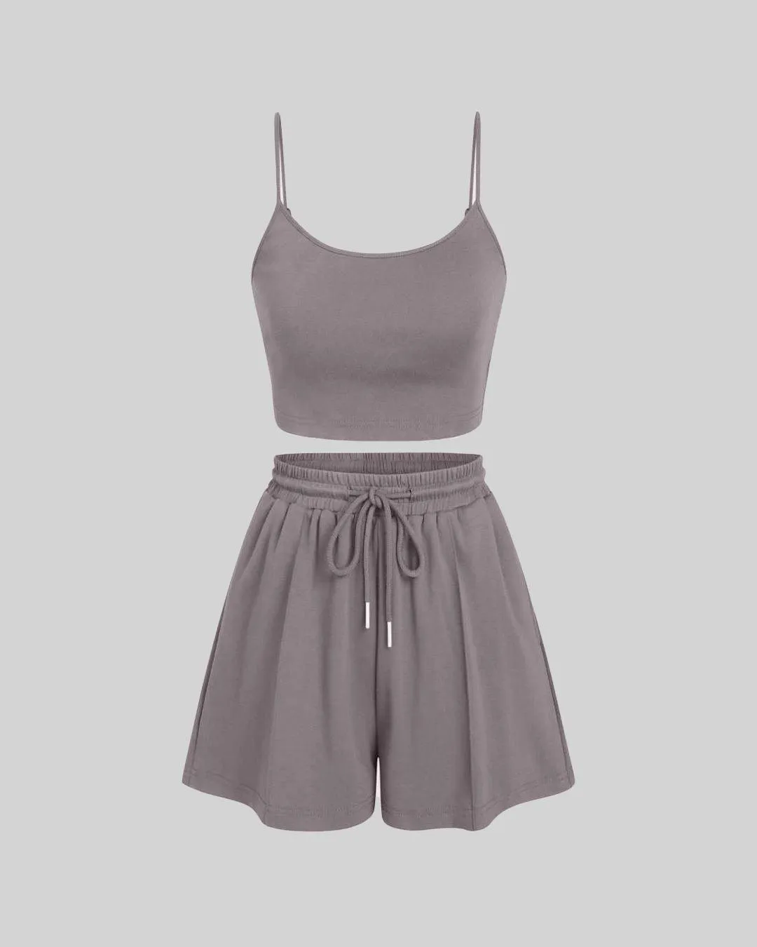 Loungewear Basic Set Of Two Lounging Shorts With Top In Mocha