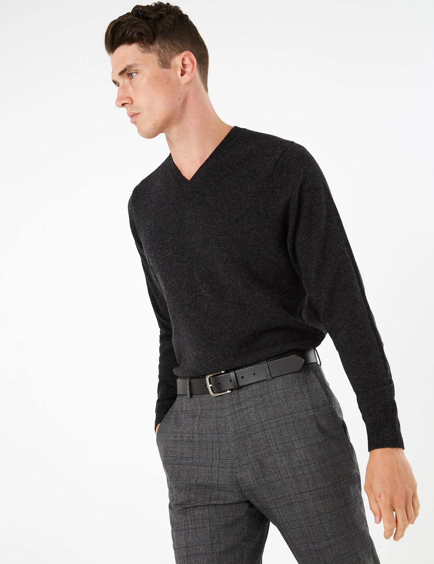 M&S Mens L/S Lambs Wool V-Neck Jersey T30/2653M