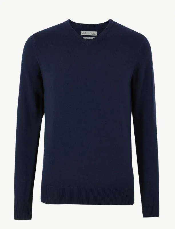 M&S Mens L/S Lambs Wool V-Neck Jersey T30/2653M