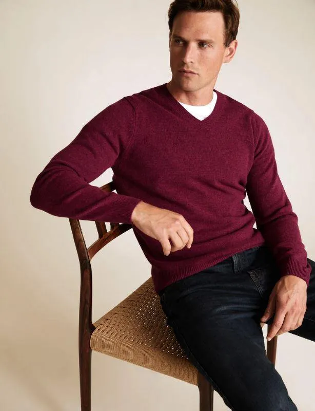 M&S Mens L/S Lambs Wool V-Neck Jersey T30/2653M
