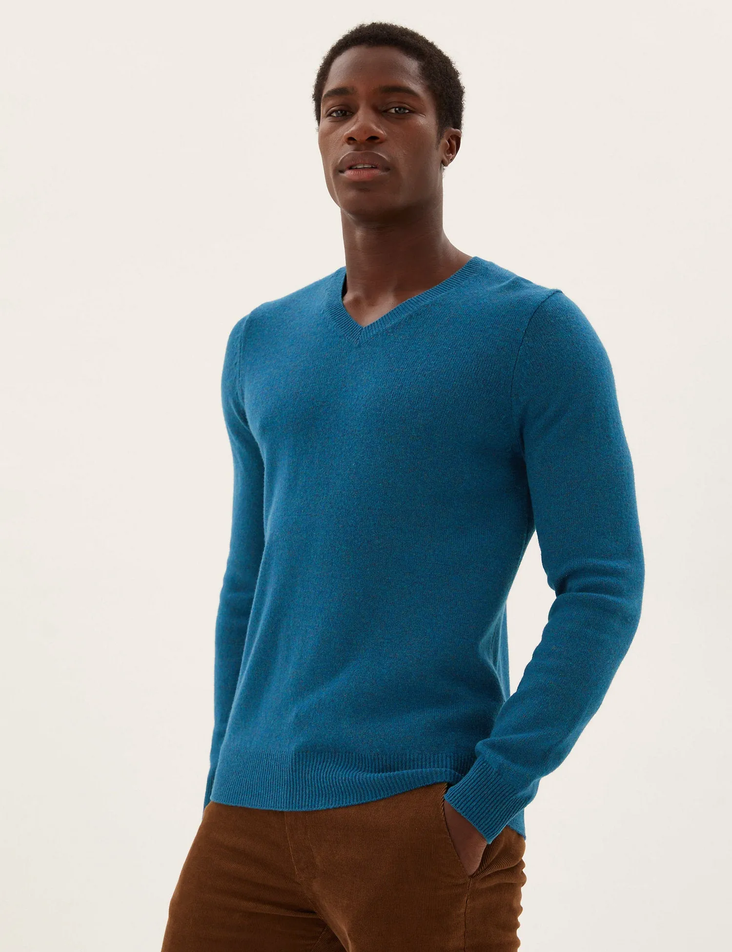 M&S Mens L/S Lambs Wool V-Neck Jersey T30/2653M