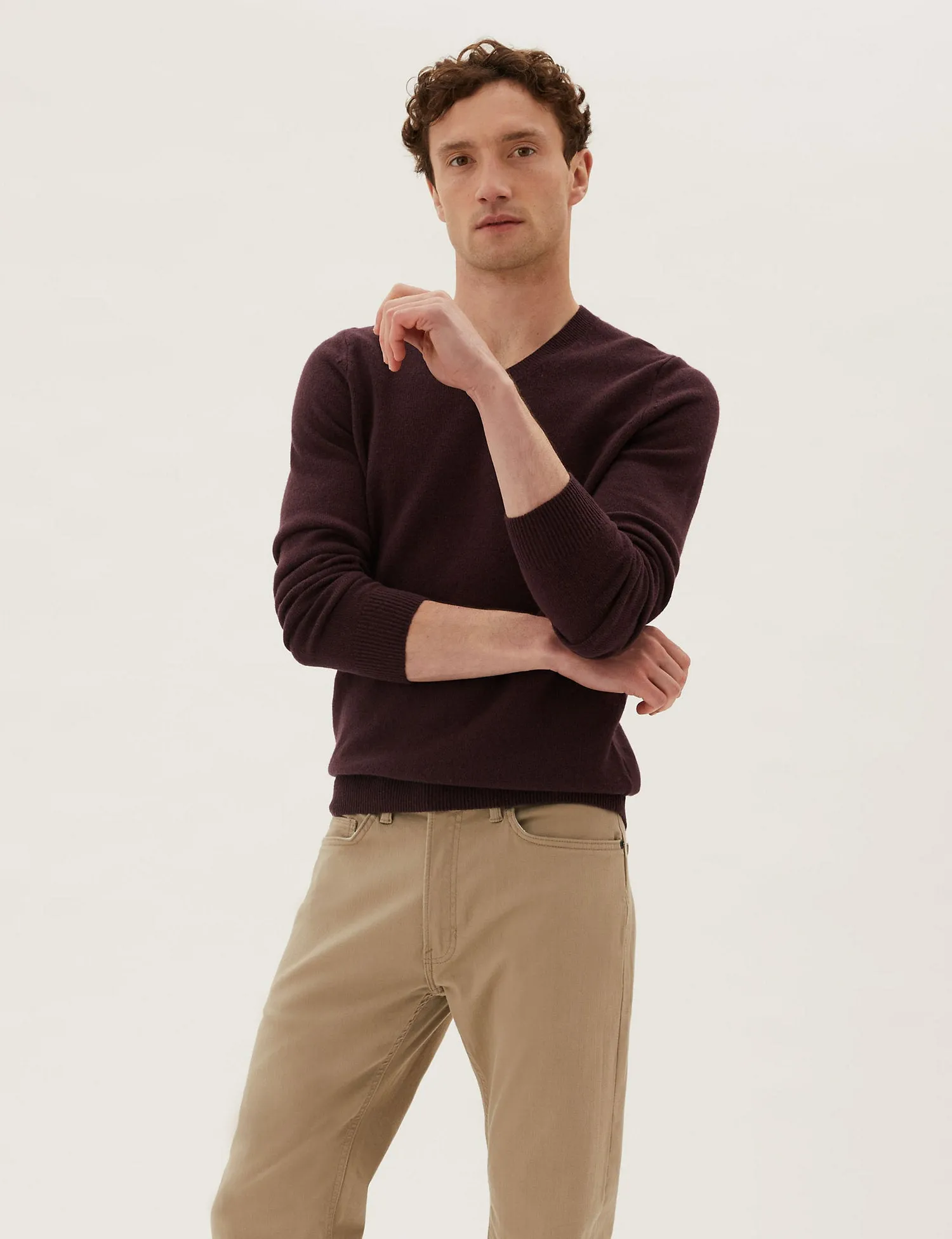 M&S Mens L/S Lambs Wool V-Neck Jersey T30/2653M