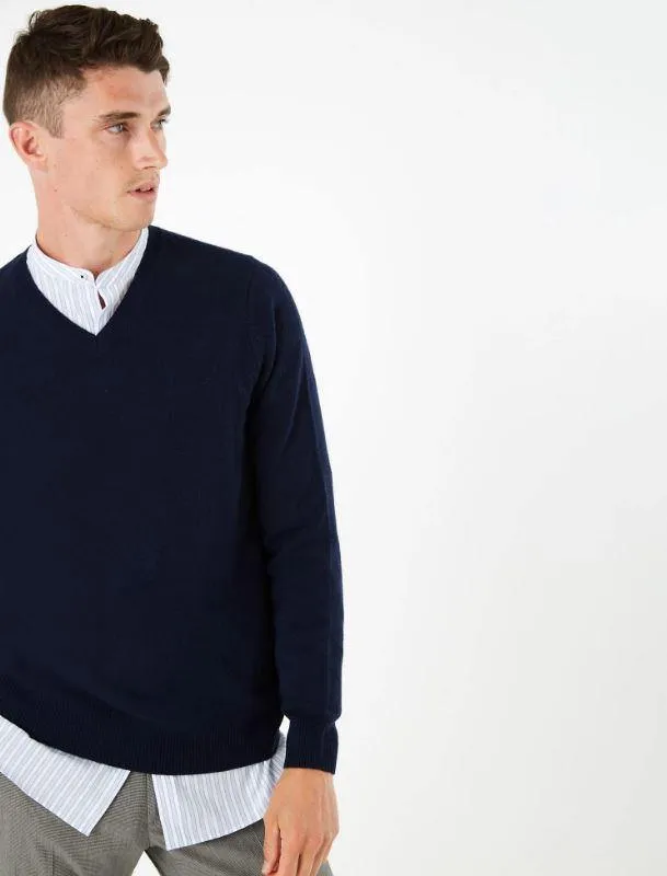 M&S Mens L/S Lambs Wool V-Neck Jersey T30/2653M