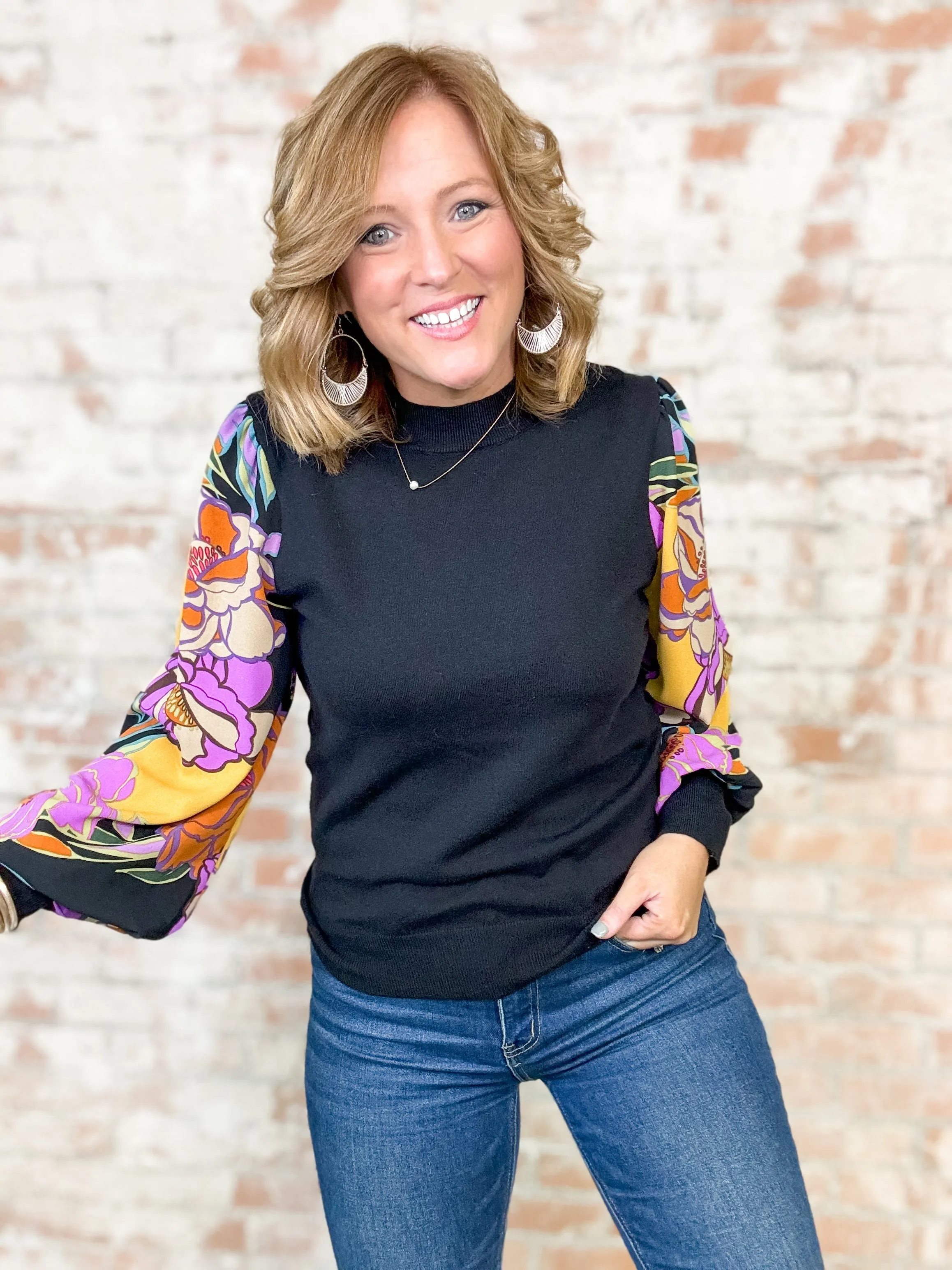 Mariah Floral Printed Mock Neck Sweater - FINAL SALE
