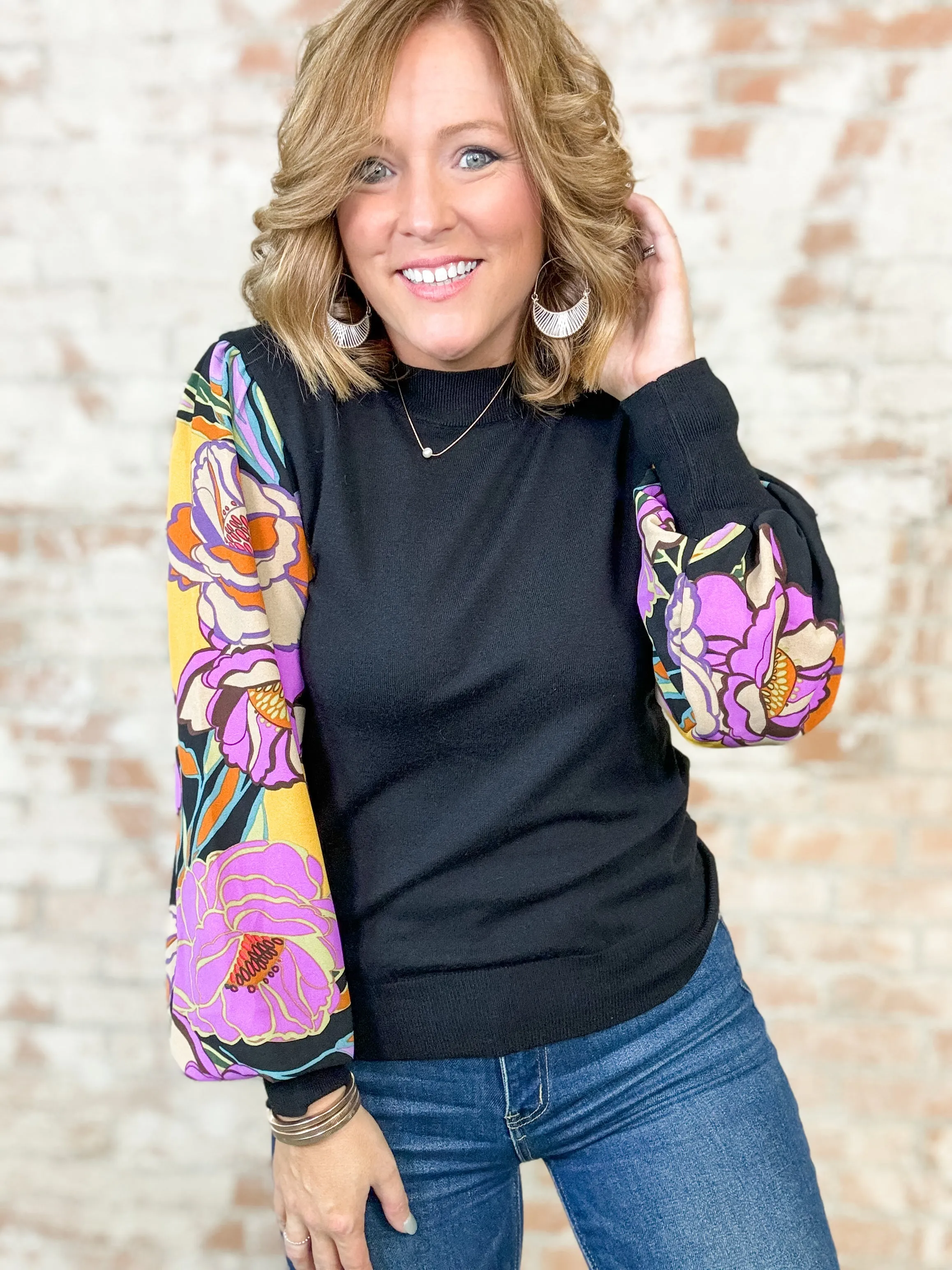 Mariah Floral Printed Mock Neck Sweater - FINAL SALE