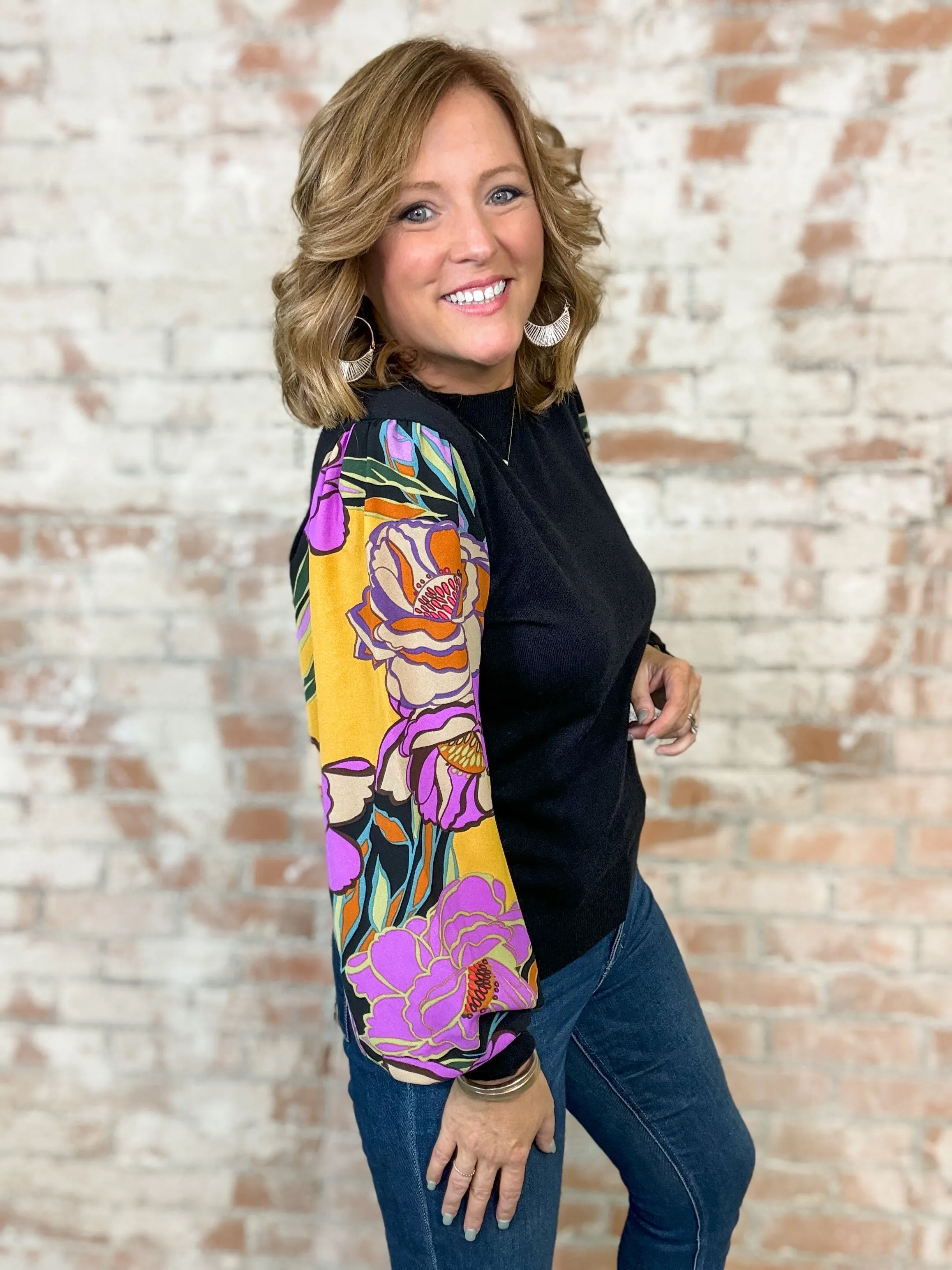 Mariah Floral Printed Mock Neck Sweater - FINAL SALE