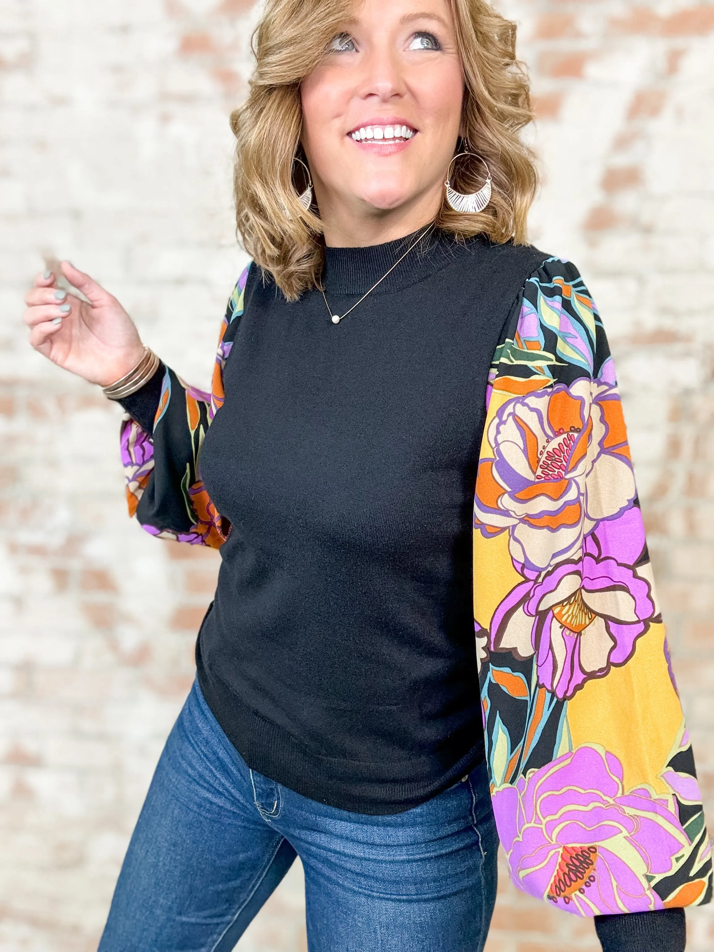 Mariah Floral Printed Mock Neck Sweater - FINAL SALE