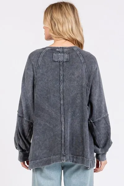 Mittoshop Mineral Wash Raglan Long Sleeve Oversized Top