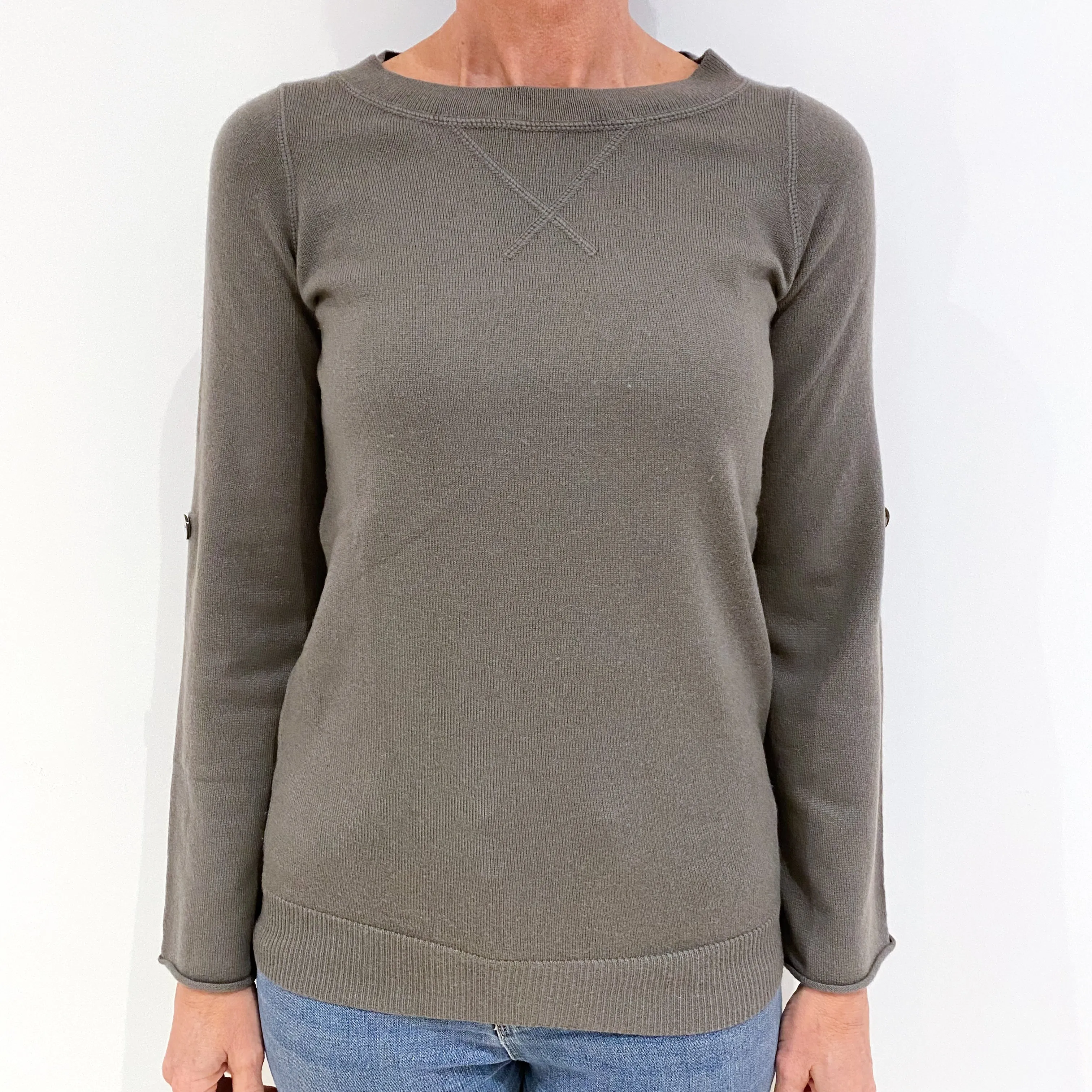 Mocha Grey Cashmere Crew Neck Jumper Small
