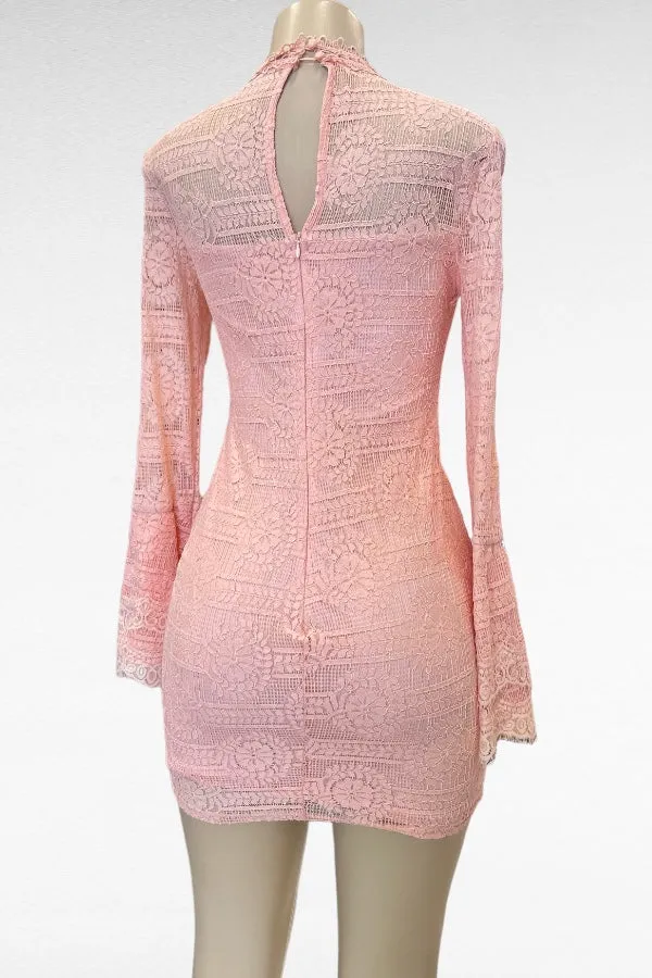 Mockneck Lace Dress W/ Flounce Long Sleeves