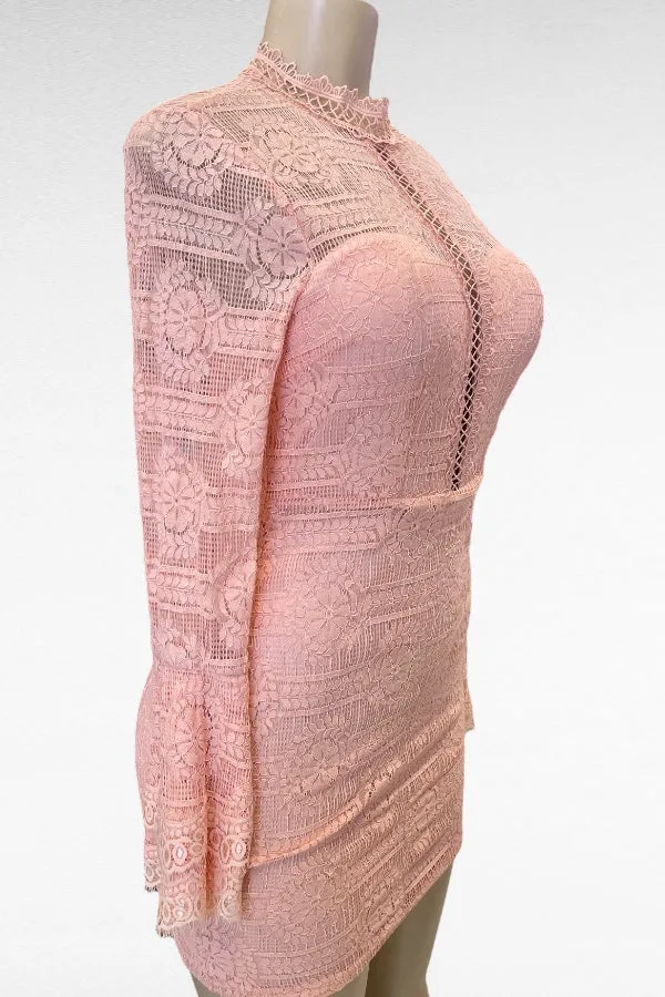 Mockneck Lace Dress W/ Flounce Long Sleeves