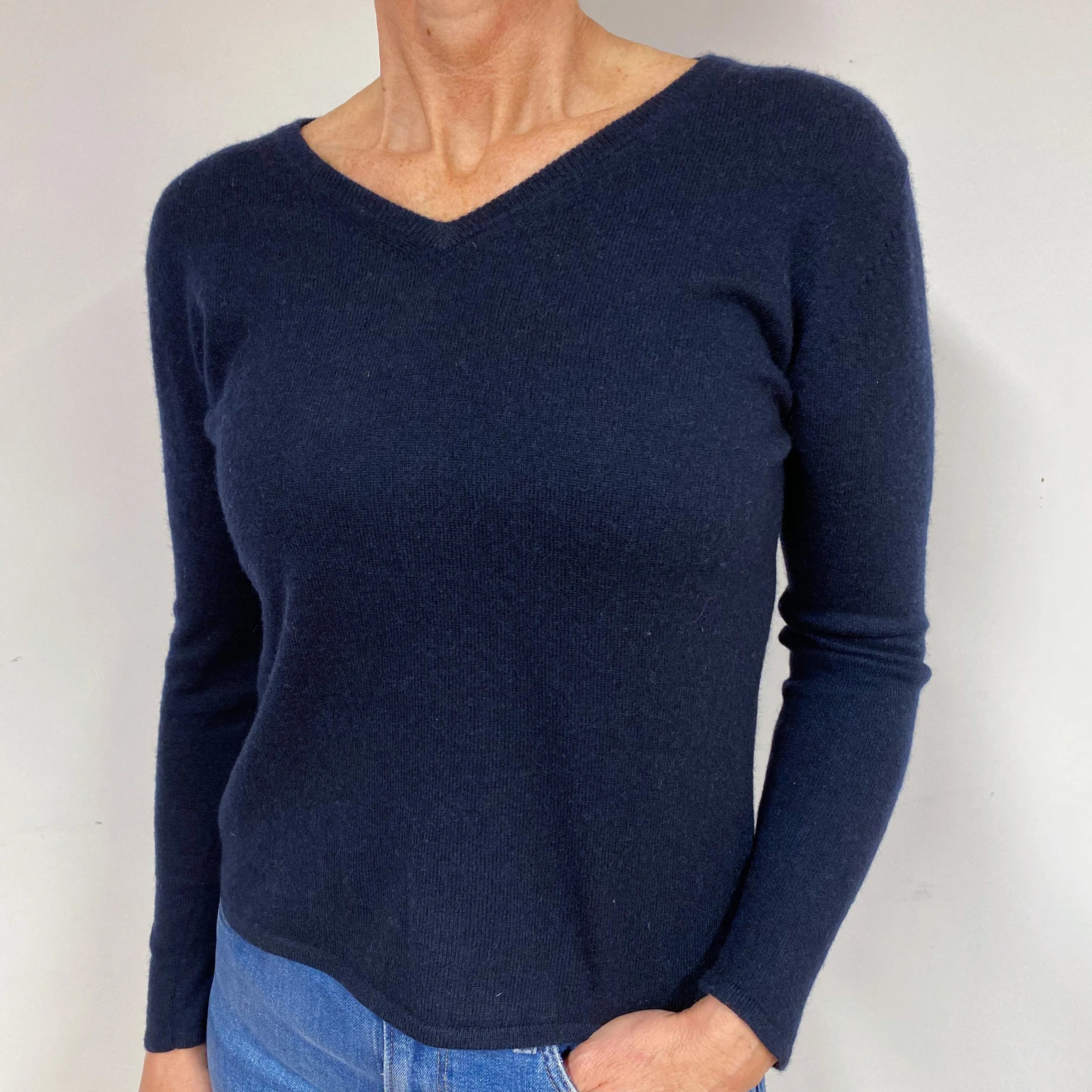 Navy Blue Cashmere V-Neck Jumper Medium