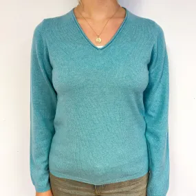 New Aqua Green Cashmere V-Neck Jumper Small
