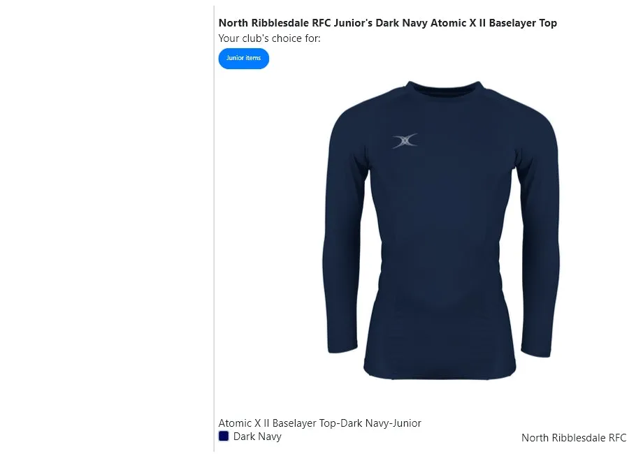 North Ribblesdale RFC Junior's Dark Navy Atomic X II Baselayer Top