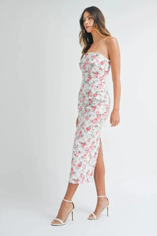ONLINE ONLY Mable Floral Tube Bodycon Midi Dress